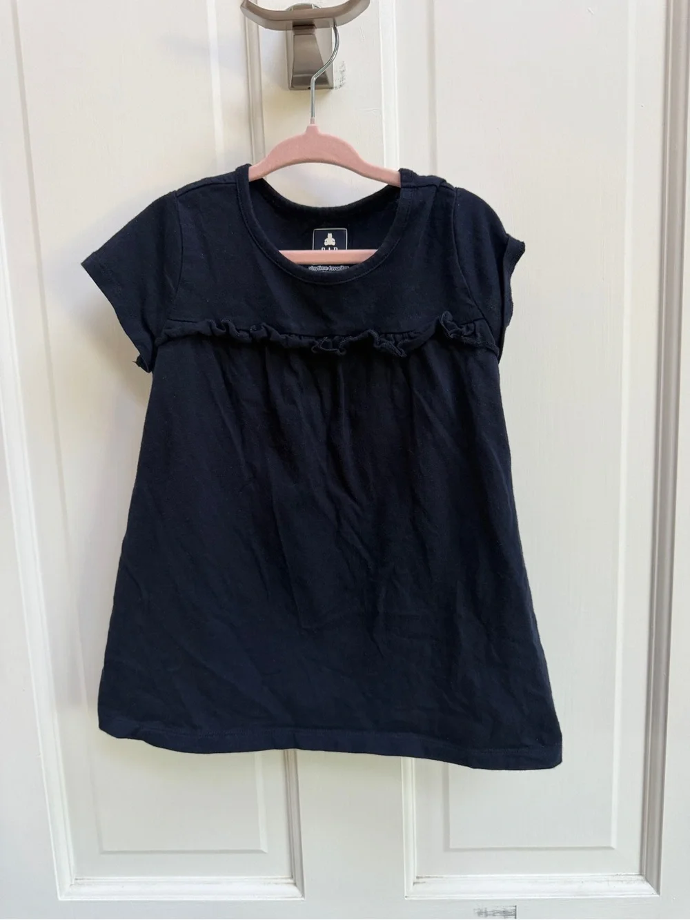 GAP Girls 4 Navy Blue Ruffle Front Short Sleeve Top Blouse Shirt